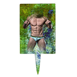 SlipperyJoe's highly muscular adult man shirtless  Cake Topper