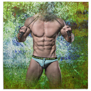 SlipperyJoe's highly muscular adult man shirtless  Cloth Napkin