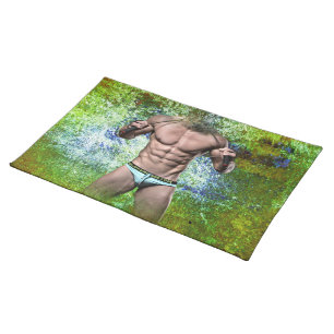 SlipperyJoe's highly muscular adult man shirtless Cloth Placemat