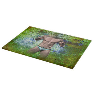 SlipperyJoe's highly muscular adult man shirtless Cutting Board