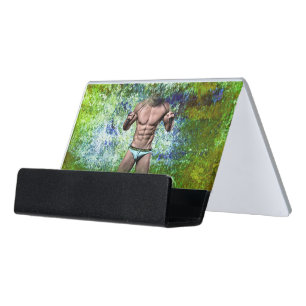 SlipperyJoe's highly muscular adult man shirtless Desk Business Card Holder