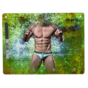 SlipperyJoe's highly muscular adult man shirtless Dry Erase Board With Keychain Holder