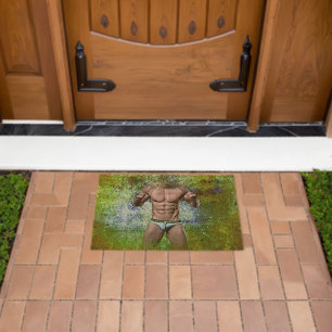 SlipperyJoe's highly muscular adult man shirtless  Fiber Doormat