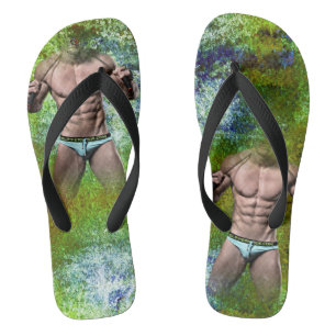 SlipperyJoe's highly muscular adult man shirtless Flip Flops
