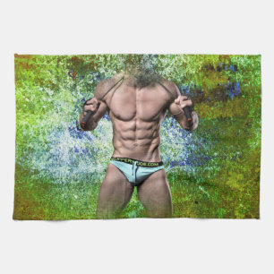 SlipperyJoe's highly muscular adult man shirtless Kitchen Towel