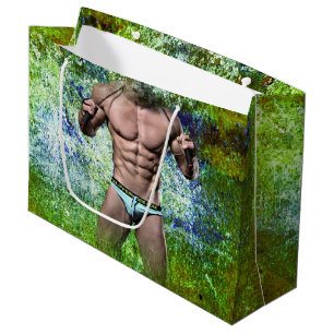 SlipperyJoe's highly muscular adult man shirtless Large Gift Bag