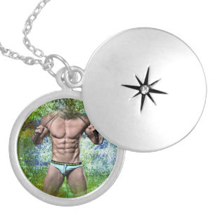 SlipperyJoe's highly muscular adult man shirtless  Locket Necklace