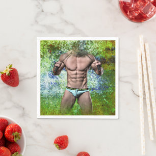 SlipperyJoe's highly muscular adult man shirtless  Napkins