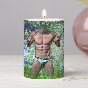 SlipperyJoe's highly muscular adult man shirtless  Pillar Candle