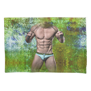 SlipperyJoe's highly muscular adult man shirtless  Pillow Case