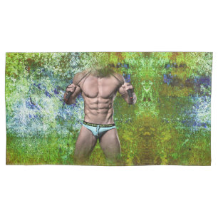 SlipperyJoe's highly muscular adult man shirtless  Pillow Case
