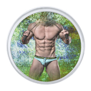 SlipperyJoe's highly muscular adult man shirtless Silver Finish Lapel Pin