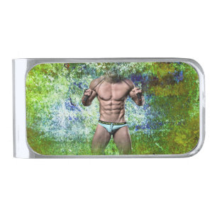 SlipperyJoe's highly muscular adult man shirtless Silver Finish Money Clip