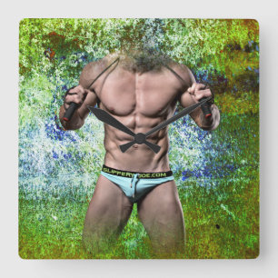 SlipperyJoe's highly muscular adult man shirtless  Square Wall Clock