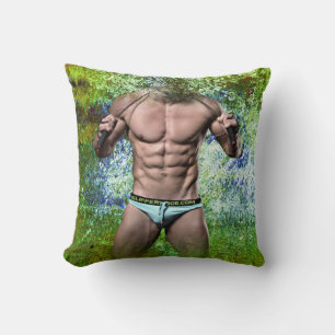 SlipperyJoe's highly muscular adult man shirtless Throw Pillow