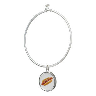 SlipperyJoe's hot dog nestled soft bun vibrant yel Bangle Bracelet