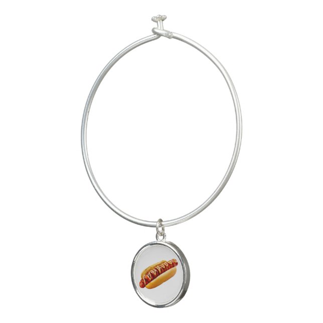 SlipperyJoe's hot dog nestled soft bun vibrant yel Bangle Bracelet (3/4)
