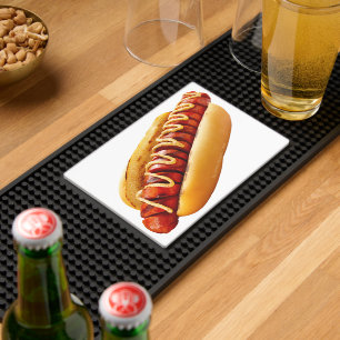 SlipperyJoe's hot dog nestled soft bun vibrant yel Bar Mat