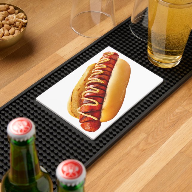 SlipperyJoe's hot dog nestled soft bun vibrant yel Bar Mat (Insitu (Bar 2))