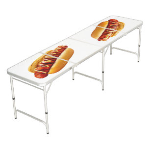 SlipperyJoe's hot dog nestled soft bun vibrant yel Beer Pong Table