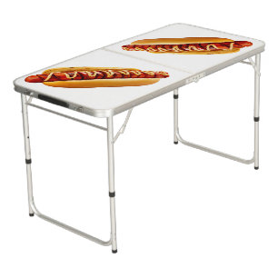 SlipperyJoe's hot dog nestled soft bun vibrant yel Beer Pong Table