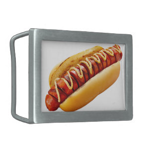 SlipperyJoe's hot dog nestled soft bun vibrant yel Belt Buckle
