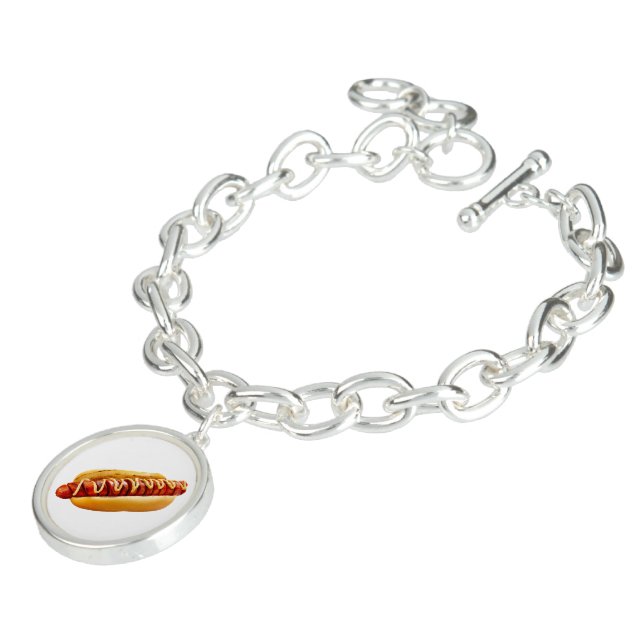 SlipperyJoe's hot dog nestled soft bun vibrant yel Bracelet (Side)