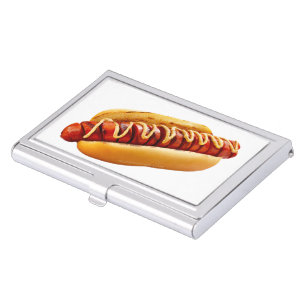 SlipperyJoe's hot dog nestled soft bun vibrant yel Business Card Case