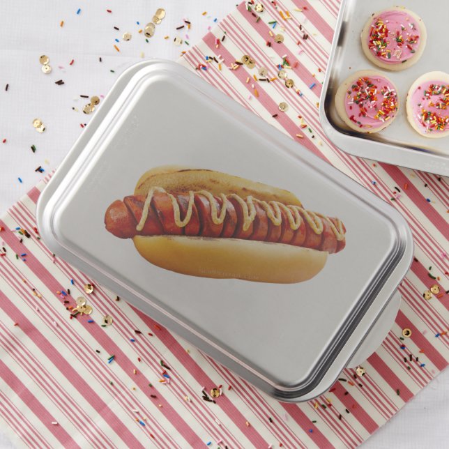 SlipperyJoe's hot dog nestled soft bun vibrant yel Cake Pan (In Situ)