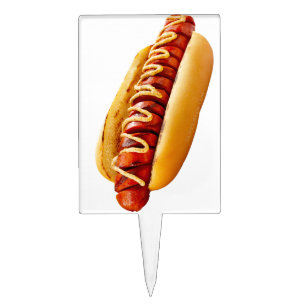 SlipperyJoe's hot dog nestled soft bun vibrant yel Cake Topper