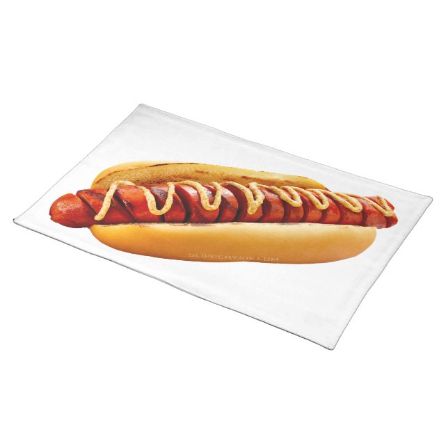 SlipperyJoe's hot dog nestled soft bun vibrant yel Cloth Placemat (On Table)