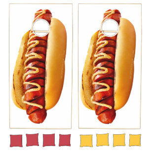SlipperyJoe's hot dog nestled soft bun vibrant yel Cornhole Set