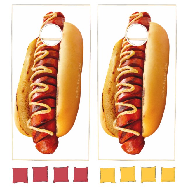 SlipperyJoe's hot dog nestled soft bun vibrant yel Cornhole Set (Set)