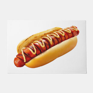 SlipperyJoe's hot dog nestled soft bun vibrant yel Doormat