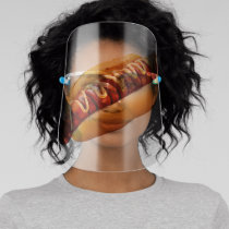 SlipperyJoe's hot dog nestled soft bun vibrant yel Face Shield