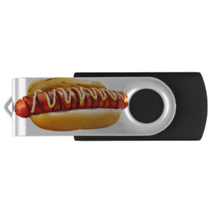 SlipperyJoe's hot dog nestled soft bun vibrant yel Flash Drive