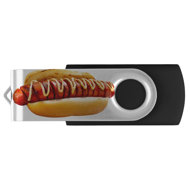 SlipperyJoe's hot dog nestled soft bun vibrant yel Flash Drive (Back)