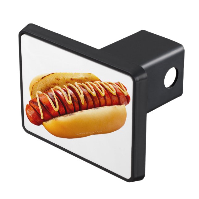 SlipperyJoe's hot dog nestled soft bun vibrant yel Hitch Cover (Top Right)