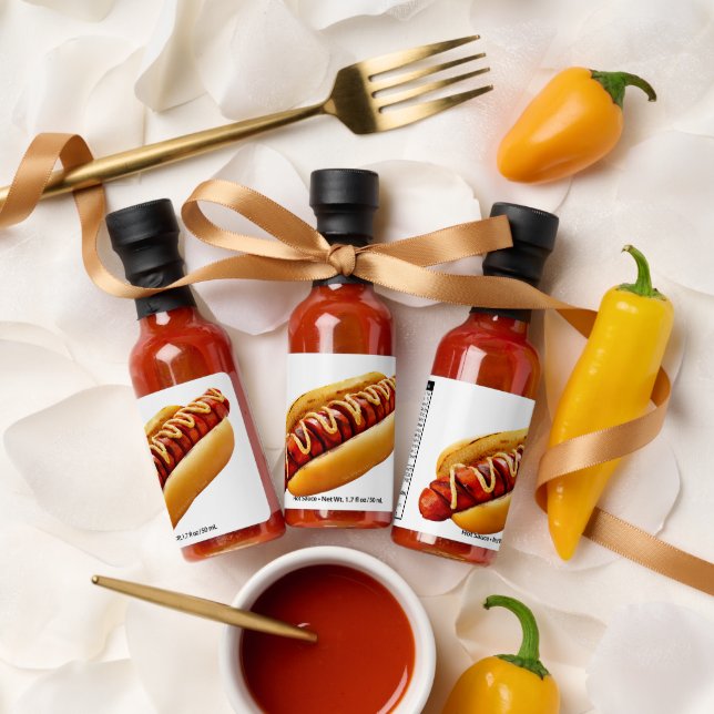 SlipperyJoe's hot dog nestled soft bun vibrant yel Hot Sauces (Wedding)