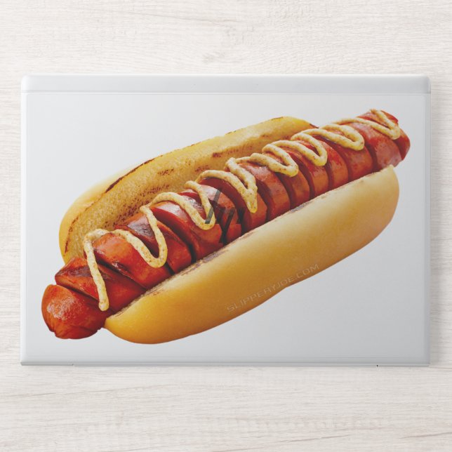 SlipperyJoe's hot dog nestled soft bun vibrant yel HP Laptop Skin (Front)