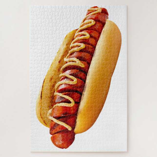 SlipperyJoe's hot dog nestled soft bun vibrant yel Jigsaw Puzzle (Vertical)