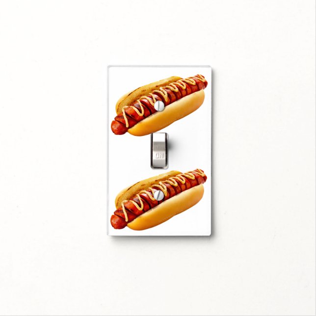 SlipperyJoe's hot dog nestled soft bun vibrant yel Light Switch Cover (In Situ)