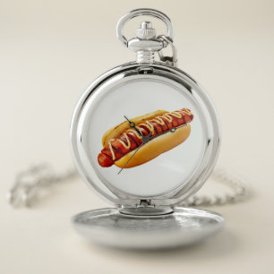 SlipperyJoe's hot dog nestled soft bun vibrant yel Pocket Watch
