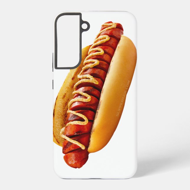 SlipperyJoe's hot dog nestled soft bun vibrant yel Samsung Galaxy Case (Back)
