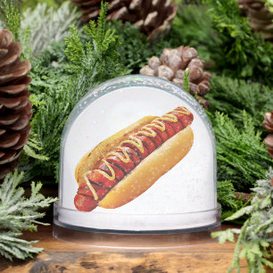 SlipperyJoe's hot dog nestled soft bun vibrant yel Snow Globe