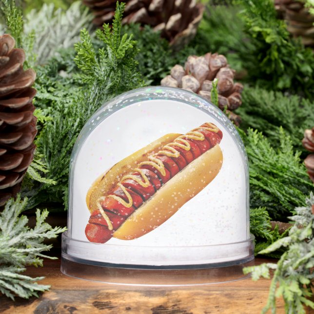 SlipperyJoe's hot dog nestled soft bun vibrant yel Snow Globe (Winter)