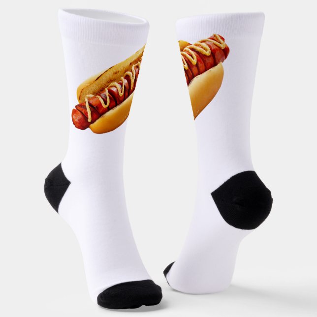SlipperyJoe's hot dog nestled soft bun vibrant yel Socks (Angled)