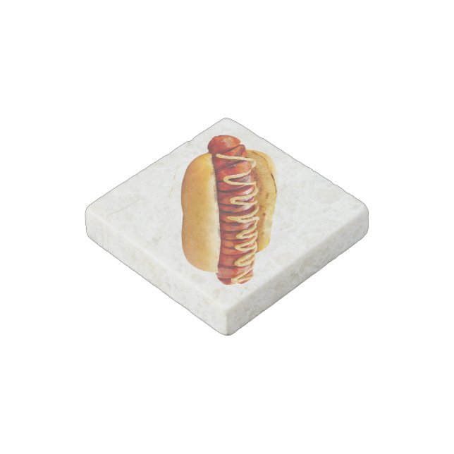 SlipperyJoe's hot dog nestled soft bun vibrant yel Stone Magnet (Angled)