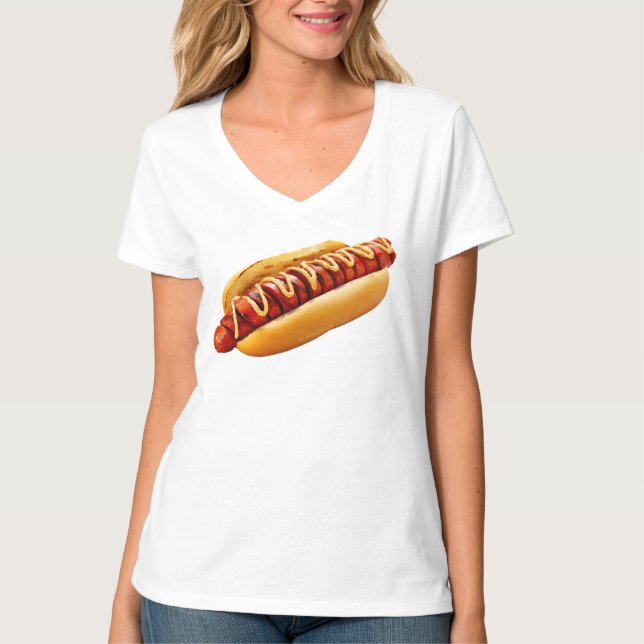 SlipperyJoe's hot dog nestled soft bun vibrant yel T-Shirt (Front)