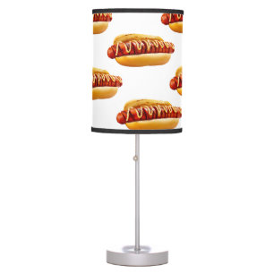 SlipperyJoe's hot dog nestled soft bun vibrant yel Table Lamp